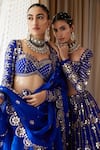 Vvani by Vani Vats_Blue Satin Organza Mirror Embroidered Lehenga Set_at_Aza_Fashions