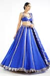 Vvani by Vani Vats_Blue Lehenga And Dupatta Satin Organza Embroidered Flower Linear Bridal Set _Online_at_Aza_Fashions