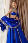 Buy_Vvani by Vani Vats_Blue Lehenga And Dupatta Satin Organza Embroidered Flower Linear Bridal Set _at_Aza_Fashions