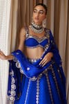 Vvani by Vani Vats_Blue Lehenga And Dupatta Satin Organza Embroidered Flower Linear Bridal Set _at_Aza_Fashions