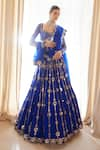 Shop_Vvani by Vani Vats_Blue Lehenga And Blouse Georgette Embroidered Mirror Work Floral Bridal Set _Online_at_Aza_Fashions