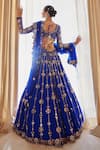 Vvani by Vani Vats_Blue Lehenga And Blouse Georgette Embroidered Mirror Work Floral Bridal Set _Online_at_Aza_Fashions