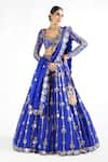 Shop_Vvani by Vani Vats_Blue Lehenga And Blouse Georgette Embroidered Mirror Work Floral Bridal Set _at_Aza_Fashions