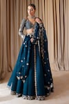 Buy_Vvani by Vani Vats_Green Lehenga And Dupatta Satin Organza Embroidered Flower Linear Bridal Set_at_Aza_Fashions