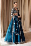 Vvani by Vani Vats_Green Lehenga And Dupatta Satin Organza Embroidered Flower Linear Bridal Set_Online_at_Aza_Fashions