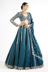 Buy_Vvani by Vani Vats_Green Lehenga And Dupatta Satin Organza Embroidered Flower Linear Bridal Set_Online_at_Aza_Fashions