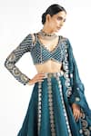 Vvani by Vani Vats_Green Lehenga And Dupatta Satin Organza Embroidered Flower Linear Bridal Set_at_Aza_Fashions