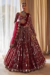 Buy_Vvani By Vani Vats_Wine 1 Satin Organza, 2 Copper Floral Embroidered Bridal Set _at_Aza_Fashions