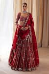 Shop_Vvani By Vani Vats_Red Dupatta Satin Organza, Lehenga And Blouse Floral Embroidered Bridal Set _Online_at_Aza_Fashions