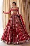 Buy_Vvani By Vani Vats_Red Dupatta Satin Organza, Lehenga And Blouse Floral Embroidered Bridal Set _at_Aza_Fashions