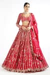 Vvani By Vani Vats_Red Dupatta Satin Organza, Lehenga And Blouse Floral Embroidered Bridal Set _at_Aza_Fashions