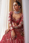 Shop_Vvani By Vani Vats_Red Dupatta Satin Organza, Lehenga And Blouse Floral Embroidered Bridal Set _at_Aza_Fashions
