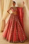 Buy_Vvani by Vani Vats_Pink Lehenga And Dupatta Satin Organza Embroidered Chandelier Drop Bridal Set _at_Aza_Fashions