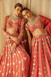 Buy_Vvani by Vani Vats_Pink Lehenga And Dupatta Satin Organza Embroidered Chandelier Drop Bridal Set _Online_at_Aza_Fashions