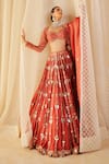 Vvani by Vani Vats_Pink Satin Organza Flower Linear Embroidered Lehenga Set_Online_at_Aza_Fashions