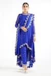 Buy_Vvani By Vani Vats_Blue Georgette, Lining Silk Blend Mirror Work Round Embroidered Kurta Pant Set _at_Aza_Fashions