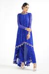 Vvani By Vani Vats_Blue Georgette, Lining Silk Blend Mirror Work Round Embroidered Kurta Pant Set _Online_at_Aza_Fashions