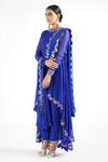 Shop_Vvani By Vani Vats_Blue Georgette, Lining Silk Blend Mirror Work Round Embroidered Kurta Pant Set _Online_at_Aza_Fashions