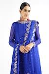 Vvani By Vani Vats_Blue Georgette, Lining Silk Blend Mirror Work Round Embroidered Kurta Pant Set _at_Aza_Fashions