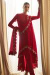 Buy_Vvani By Vani Vats_Red Georgette, Lining Silk Blend Mirror Work Round Embroidered Kurta Pant Set _at_Aza_Fashions