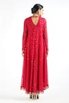 Shop_Vvani By Vani Vats_Red Georgette, Lining Silk Blend Mirror Work Round Embroidered Kurta Pant Set _at_Aza_Fashions