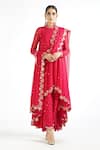 Shop_Vvani By Vani Vats_Red Georgette, Lining Silk Blend Mirror Work Round Embroidered Kurta Pant Set _Online_at_Aza_Fashions