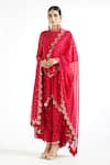 Vvani By Vani Vats_Red Georgette, Lining Silk Blend Mirror Work Round Embroidered Kurta Pant Set _at_Aza_Fashions