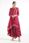 Buy_Vvani By Vani Vats_Wine Georgette, Lining Silk Blend Mirror Work Round Embroidered Kurta Pant Set _at_Aza_Fashions