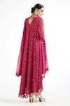 Shop_Vvani By Vani Vats_Wine Georgette, Lining Silk Blend Mirror Work Round Embroidered Kurta Pant Set _at_Aza_Fashions