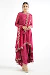 Vvani By Vani Vats_Wine Georgette, Lining Silk Blend Mirror Work Round Embroidered Kurta Pant Set _Online_at_Aza_Fashions