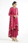 Buy_Vvani By Vani Vats_Wine Georgette, Lining Silk Blend Mirror Work Round Embroidered Kurta Pant Set _Online_at_Aza_Fashions