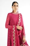 Shop_Vvani By Vani Vats_Wine Georgette, Lining Silk Blend Mirror Work Round Embroidered Kurta Pant Set _Online_at_Aza_Fashions