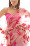 Buy_Vvani by Vani Vats_Pink Blouse Satin Saree Organza Sweetheart Neck Embroidered With  _Online_at_Aza_Fashions