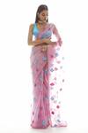 Buy_Vvani by Vani Vats_Pink Blouse Satin Saree Organza V Neck Embroidered With  _at_Aza_Fashions