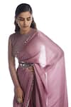 Shop_Vvani by Vani Vats_Pink Saree Satin Chiffon Blouse Net Round With  _Online_at_Aza_Fashions