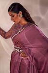 Vvani by Vani Vats_Pink Saree Satin Chiffon Blouse Net Round With  _at_Aza_Fashions