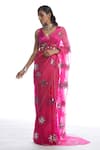 Buy_Vvani by Vani Vats_Pink Saree Silk Organza Blouse Modal Satin V Neck With  _at_Aza_Fashions