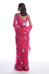 Shop_Vvani by Vani Vats_Pink Saree Silk Organza Blouse Modal Satin V Neck With  _at_Aza_Fashions