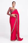Vvani by Vani Vats_Red Blouse Velvet Saree Satin Embroidery Sweetheart Neck And_Online_at_Aza_Fashions