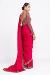 Shop_Vvani by Vani Vats_Red Blouse Velvet Saree Satin Embroidery Sweetheart Neck And_at_Aza_Fashions