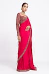 Buy_Vvani by Vani Vats_Red Blouse Velvet Saree Satin Embroidery Sweetheart Neck And_Online_at_Aza_Fashions