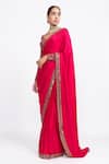 Shop_Vvani by Vani Vats_Red Blouse Velvet Saree Satin Embroidery Sweetheart Neck And_Online_at_Aza_Fashions