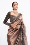 Buy_Vvani by Vani Vats_Green Blouse Velvet Saree Tissue Embroidery Sweetheart Neck And_Online_at_Aza_Fashions