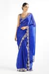 Vvani by Vani Vats_Blue Saree Satin Organza Embroidered Mirror Work Scalloped With Blouse _Online_at_Aza_Fashions