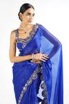 Vvani by Vani Vats_Blue Saree Satin Organza Embroidered Mirror Work Scalloped With Blouse _at_Aza_Fashions