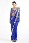 Buy_Vvani by Vani Vats_Blue Saree Satin Organza Embroidered Mirror Work Scalloped With Blouse _at_Aza_Fashions