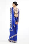 Shop_Vvani by Vani Vats_Blue Saree Satin Organza Embroidered Mirror Work Scalloped With Blouse _at_Aza_Fashions