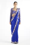 Vvani by Vani Vats_Blue Saree Satin Organza Embroidered Mirror Work Scalloped With Blouse _Online_at_Aza_Fashions