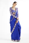 Buy_Vvani by Vani Vats_Blue Saree Satin Organza Embroidered Mirror Work Scalloped With Blouse _Online_at_Aza_Fashions