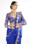 Shop_Vvani by Vani Vats_Blue Saree Satin Organza Embroidered Mirror Work Scalloped With Blouse _Online_at_Aza_Fashions